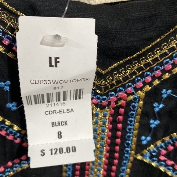 LF Native Rose black crop tiered Elsa top adjustable straps embroidered - Picture 4 of 7